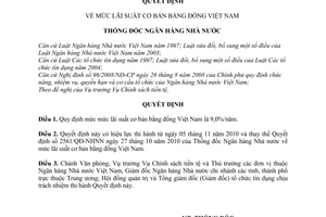 Quyết định 2619/QĐ-NHNN  mức lãi suất bằng đồng Việt Nam