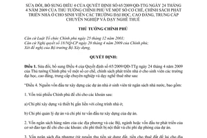 Quyết định 70/2010/QĐ-TTg sửa đổi Quyết định 65/2009/QĐ-TTg