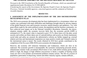 Resolution No. 51/2010/QH12 on the 2011 socio-economic development plan