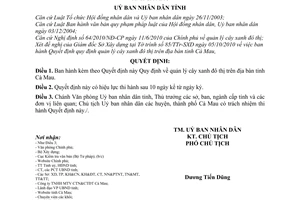 Quyết định 27/2010/QĐ-UBN quản lý cây xanh đô thị