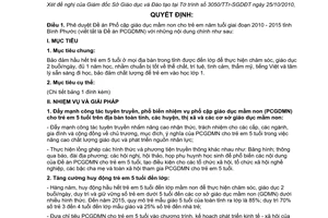 Quyết định 2579/QĐ-UBND năm 2010 Đề án phổ cập giáo dục mầm non Bình Phước