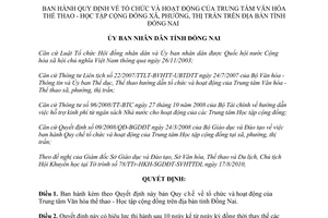 Quyết định 67/2010/QĐ-UBND Trung tâm Văn hóa thể thao Học tập cộng đồng Đồng Nai