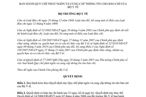 Quyết định 4331/QĐ-BYT năm 2010 Quy chế phát ngôn cung cấp thông tin báo chí Bộ Y tế