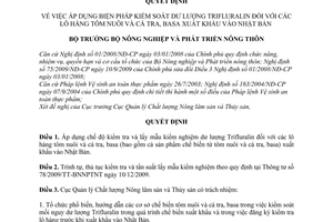 Quyết định 2985/QĐ-BNN-QLCL áp dụng biện pháp kiểm soát dư lượng trifluralin tri