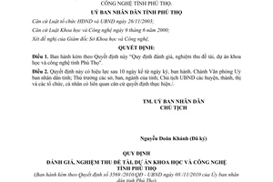 Quyết định 3569/2010/QĐ-UBND đánh giá nghiệm thu đề tài dự án khoa học công nghệ Phú Thọ