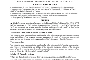Decision No. 2905/QD-BTC correcting the Finance Ministry's Circular No. 153/2010