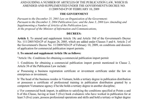 Decree No. 110/2010/ND-CP amending and supplementing a number of articles