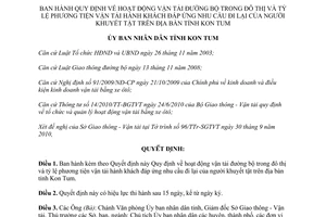 Quyết định 39/2010/QĐ-UBND hoạt động vận tải đường bộ trong đô thị Kon Tum