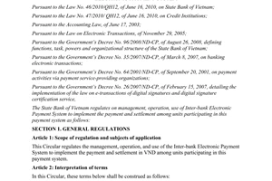 Circular No. 23/2010/TT-NHNN regulating on the management operation and use