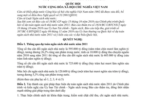 Nghị quyết 52/2010/QH12 dự toán ngân sách nhà nước năm 2011