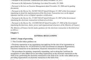 Circular No. 180/2010/TT-BTC guiding electronic transaction in the field of tax
