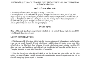 Quyết định 2052/QĐ-TTg  phê duyệt Quy hoạch tổng thể phát triển kinh tế