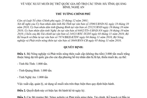 Quyết định 2056/QĐ-TTg xuất muối dự trữ quốc gia hỗ trợ tỉnh: Hà Tĩnh,