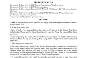 Decision No. 2065/QD-TTg approving the master plan on water supply in the Mekong