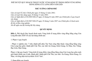 Quyết định 2066/QĐ-TTg  quy hoạch thoát nước vùng kinh tế trọng điểm