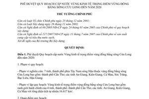 Quyết định 2065/QĐ-TTg phê duyệt quy hoạch cấp nước vùng kinh tế trọng điểm