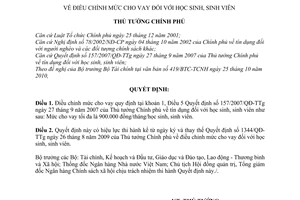 Quyết định 2077/QĐ-TTg  điều chỉnh mức cho vay học sinh, sinh viên