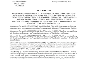 Joint circular No. 29/2010/TTLT-BGDDT-BTC-BLDTBXH guiding Decree No. 49/2010/ND