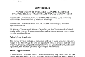 Joint circular No. 183/2010/TTLT-BTC-BNN government expenditures on agricultural extension activities