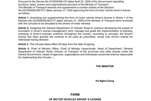 Circular No.35/2010/TT-BGTVTtransportation approving the form of motor vehicles