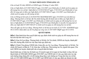 Quyết định 47/2010/QĐ-UBND chính sách trợ giúp đối tượng bảo trợ xã hội Long An