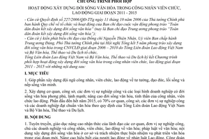 Chường trình phối hợp 1952/CTPH/TLĐLĐVN-BVHTTDL hoạt động xây dựng đời sống