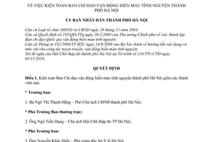 Quyết định 5713/QĐ-UBND kiện toàn Ban Chỉ đạo vận động hiến máu tình nguyện