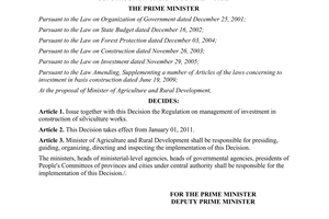 Decision No. 73/2010/QD-TTg promulgating the regulation of management