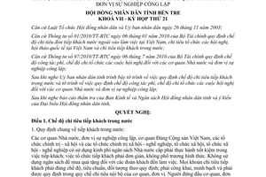 Nghị quyết 10/2010/NQ-HĐND chế độ tiếp khách trong nước công tác phí