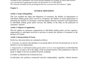 Law No.59/2010/QH12 on Protection of Consumers’ Rights