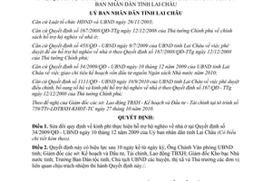 Quyết định 25/2010/QĐ-UBND sửa đổi Quyết định 34/2009/QĐ-UBND Lai Châu