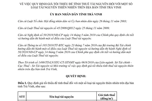 Quyết định 2042/QĐ-UBND năm 2010 quy định giá tối thiểu tính thuế tài nguyên thiên nhiên Trà Vinh
