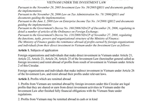 Circular No. 186/2010/TT-BTC guiding the offshore remittance of profits earned