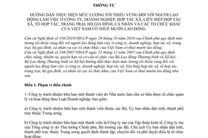 Thông tư 36/2010/TT-BLĐTBXH hướng dẫn mức lương tối thiểu vùng