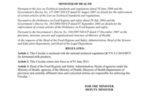 Circular No. 41/2010/TT-BYT national technical regulation for fermented milk products