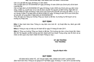 Thông tư 28/2010/TT-BTNMT định mức kinh tế - kỹ thuật điều tra, đánh giá