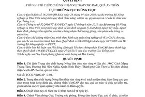 Quyết định 485/QĐ-TT-QLCL  chỉ định Tổ chức chứng nhận VietGAP