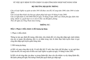 Thông tư 167/2010/TT-BQP tuyển chọn gọi công dân nhập ngũ hàng năm