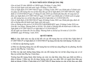 Quyết định 18/2010/QĐ-UBND  mức trợ cấp xã hội các đối tượng bảo trợ xã hội