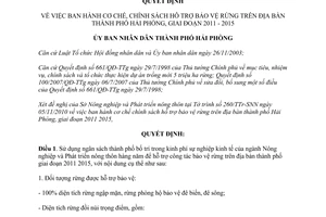Quyết định 1972/QĐ-UBND năm 2010 cơ chế chính sách hỗ trợ bảo vệ rừng Hải Phòng 2011 2015