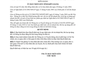 Quyết định 26/2010/QĐ-UBND nhuận bút thù lao thông tin điện tử Kiên Giang