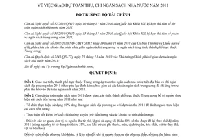Quyết định 3051/QĐ-BTC năm 2010 giao dự toán thu chi ngân sách nhà nước