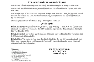 Quyết định 43/2010/QĐ-UBND bãi bỏ văn bản quy phạm pháp luật thành phố Cần Thơ