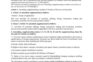 Law No. 62/2010/QH12 of November 24, 2010, amending, supplementing a number of a