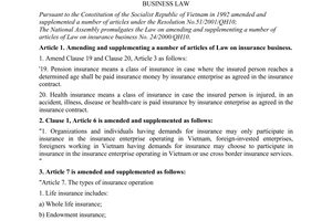 Law No: 61/2010/QH12 admending and supplimenting a number of article