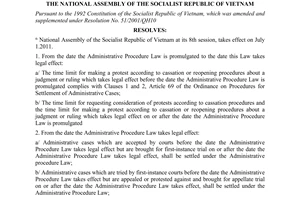 Resolution No. 56/2010/QH12on enforcement of the Administrative Procedure Law