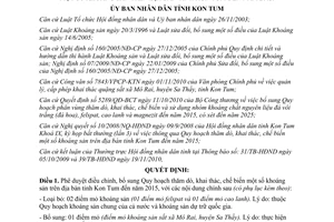 Quyết định 40/2010/QĐ-UBND điều chỉnh Quy hoạch thăm dò khai thác chế biến khoáng sản Kon Tum