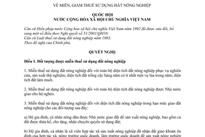 Nghị quyết 55/2010/QH12 miễn, giảm thuế sử dụng đất nông nghiệp