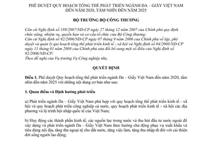 Quyết định 6209/QĐ-BCT phê duyệt Quy hoạch tổng thể phát triển ngành Da