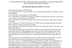 Quyết định 3384/QĐ-BGTVT Phê duyệt Quy hoạch Sân bay Thanh Hóa